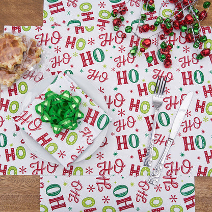 Ho Ho Ho Table Linens table linens displayed as a coordinated tabletop setting.