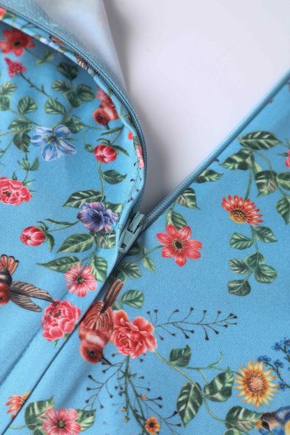 Katherine Blue Hummingbird Long Sleeved Dress