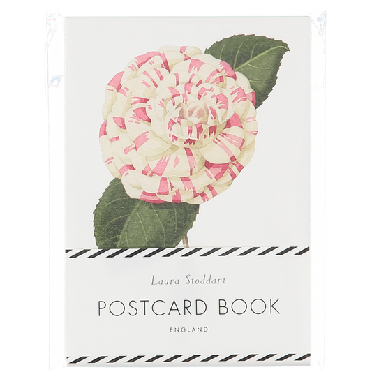 The In Bloom Postcard Book in retail Packaging, the stack of illustrated cards stacked in a plastic sleeve.