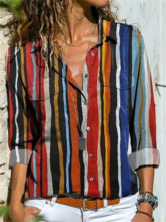 Isabelle | Women's Floral Print Long Sleeve Button-Down Blouse