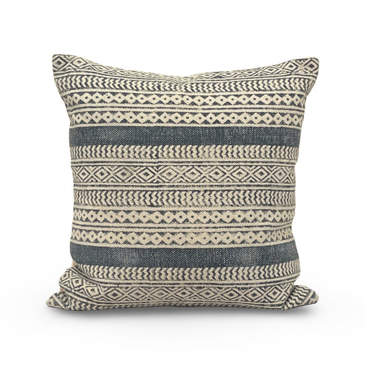 Janya accent pillow in blue cotton, front view, from Surya