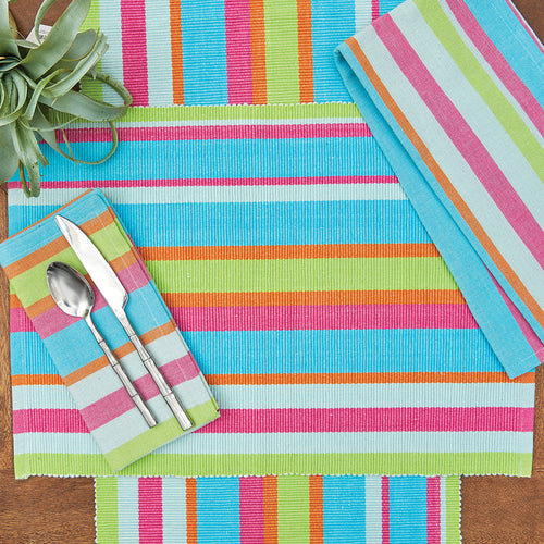 Key Lime Stripe Table Linens table linens displayed as a coordinated tabletop setting.