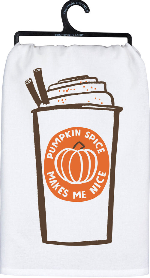Kitchen Towel - Pumpkin Spice Makes Me Nice - Premium Kitchen Towel from Primitives by Kathy - Just $8.95! Shop now at Pat's Monograms
