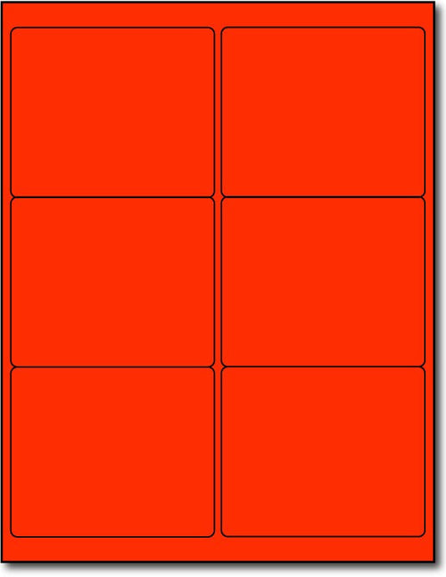 Adhesive Red Fluorescent shipping Labels, measure (4" x 3 1/3") , compatible  with copier, inkjet and laser, matte both sides