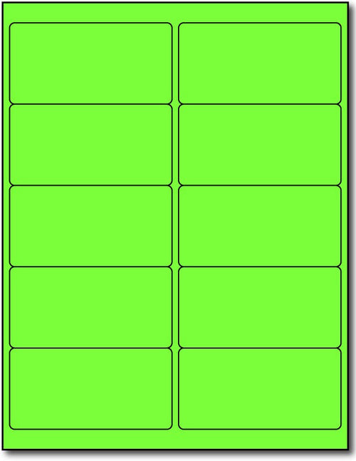 Adhesive Green Fluorescent Address Labels, measure (4" x 2") , compatible  with inkjet and laser, matte both sides