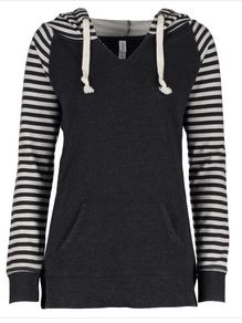 LADIES GARMENT WASHED STRIPED FLEECE PULLOVER HOODED