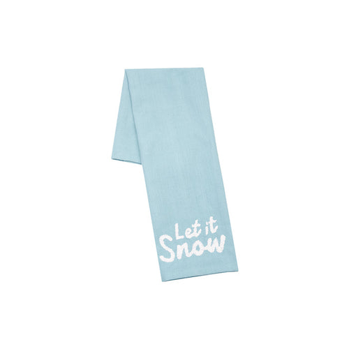 A let it snow woven towel.