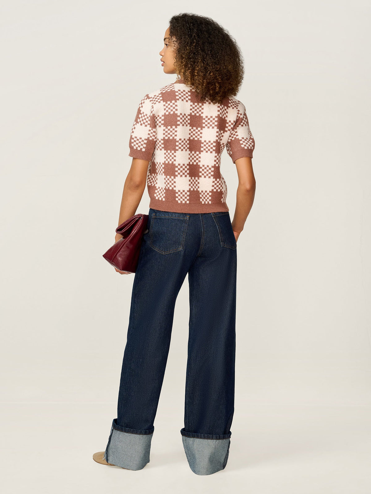 Lexi Weave Top in Brown and Cream