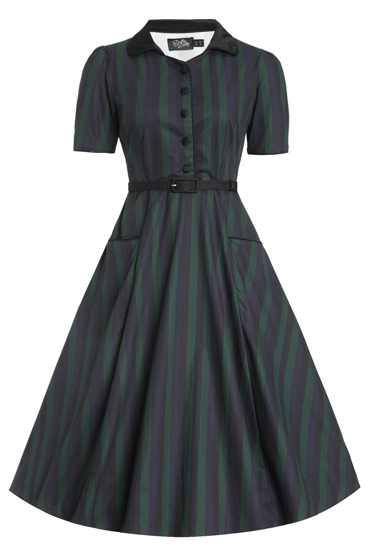 Mabel Rockabilly Striped Shirt Dress In Dark Green