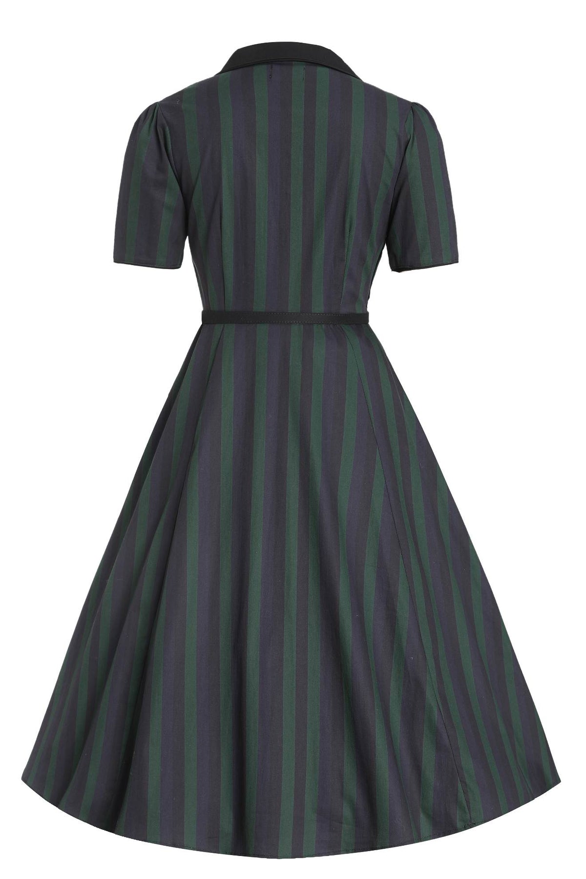 Mabel Rockabilly Striped Shirt Dress In Dark Green