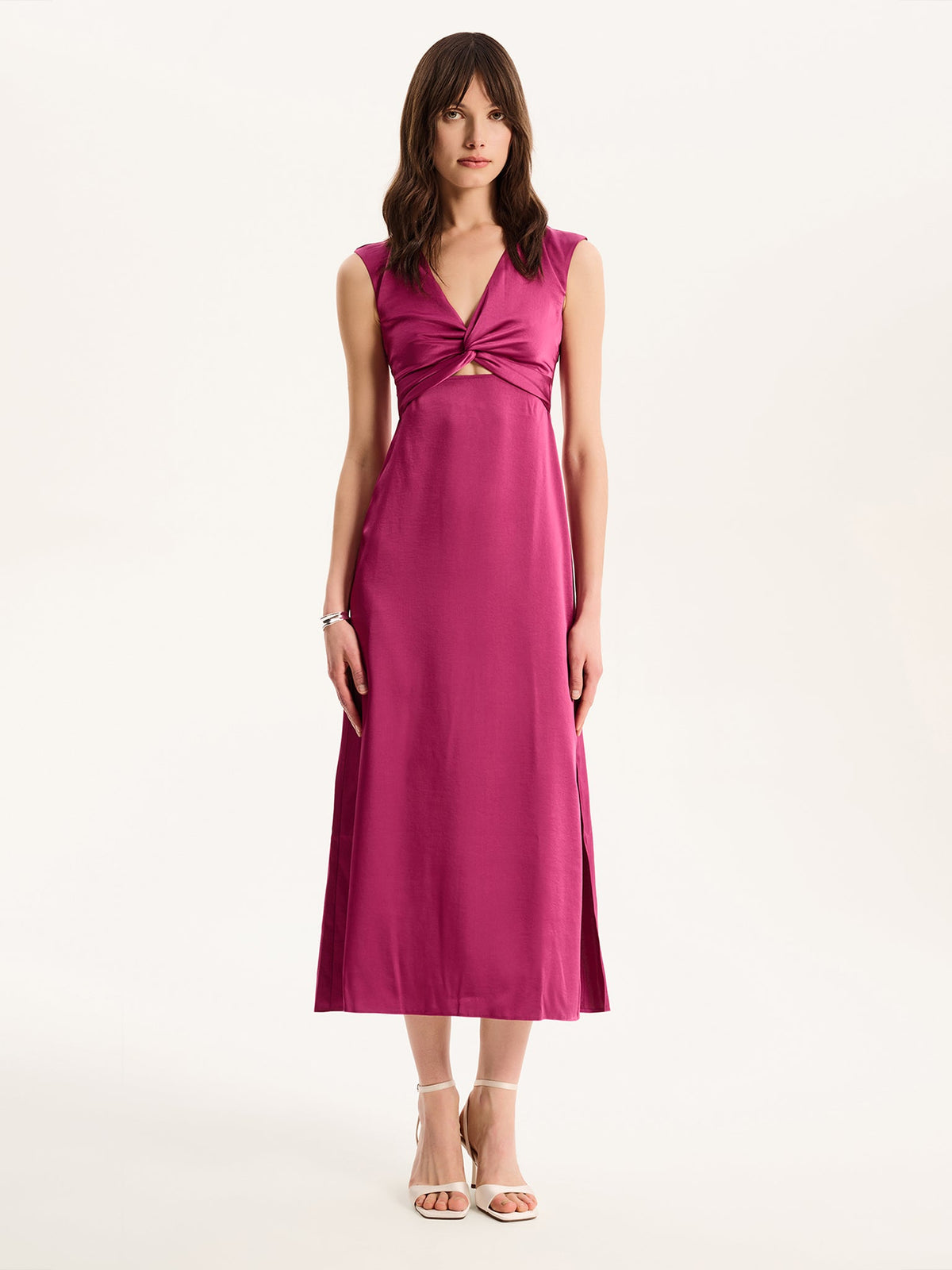 Marin Twist Front Dress in Magenta