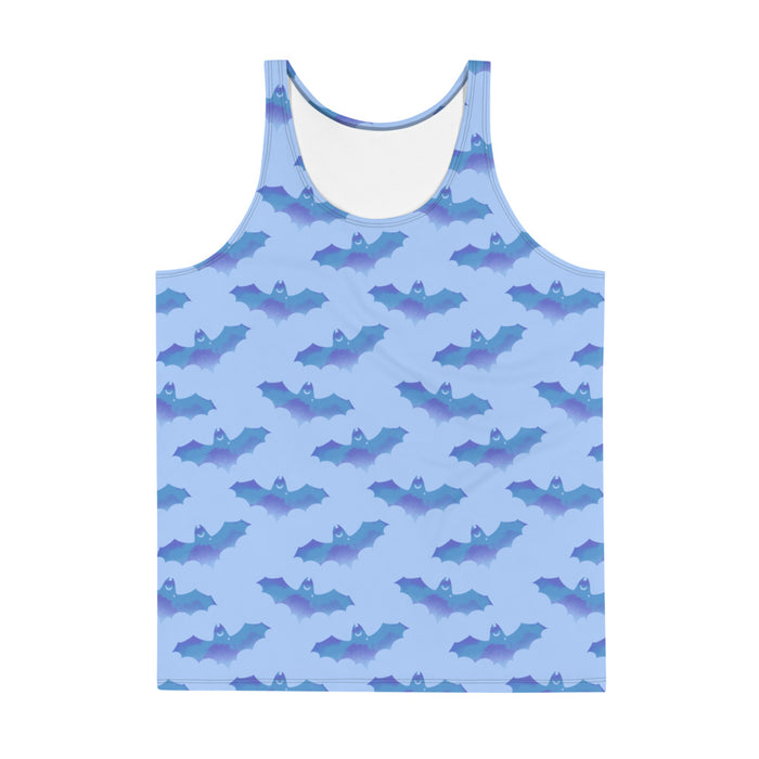 Lilith gothic men's tank top in blue with watercolor bats and crescent moons