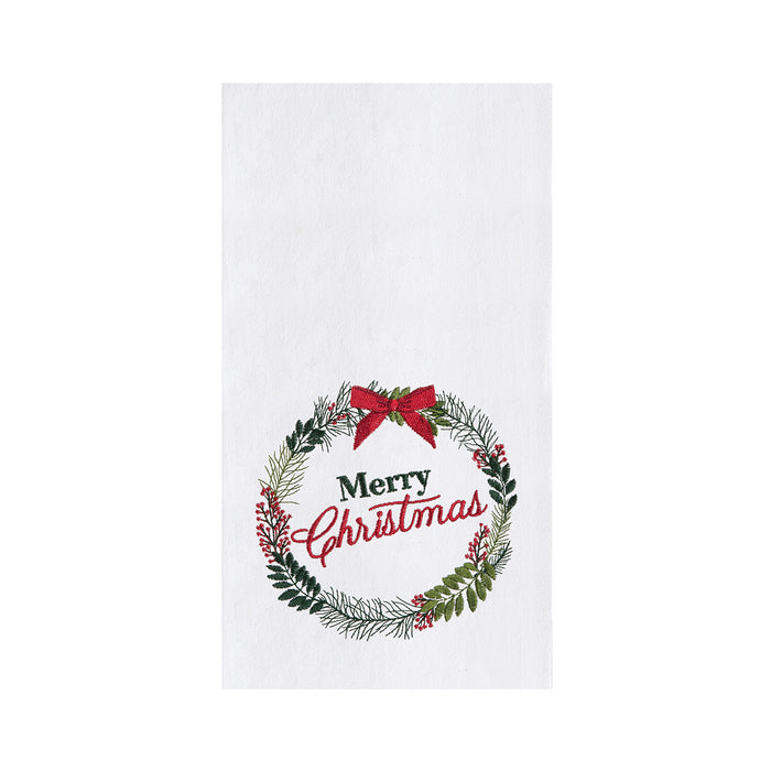 A Merry Christmas Berry Wreath Flour Sack Kitchen Towel.