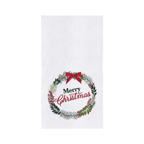 A Merry Christmas Berry Wreath Flour Sack Kitchen Towel.