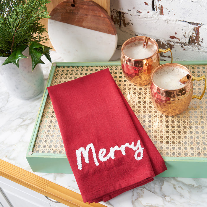 A merry woven towel.