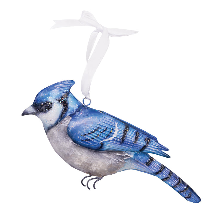 A Metal & Capiz Blue Jay Ornament.