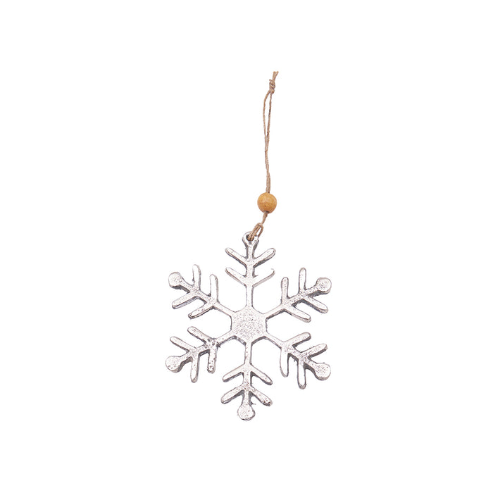 A Metal Silver Snowflake Ornament.