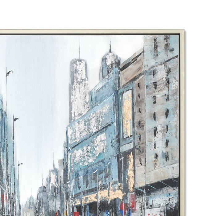 Modern City Hand-Painted Canvas Artwork Oil Painting 40 x 40 - Framed - Art - - Greathouse