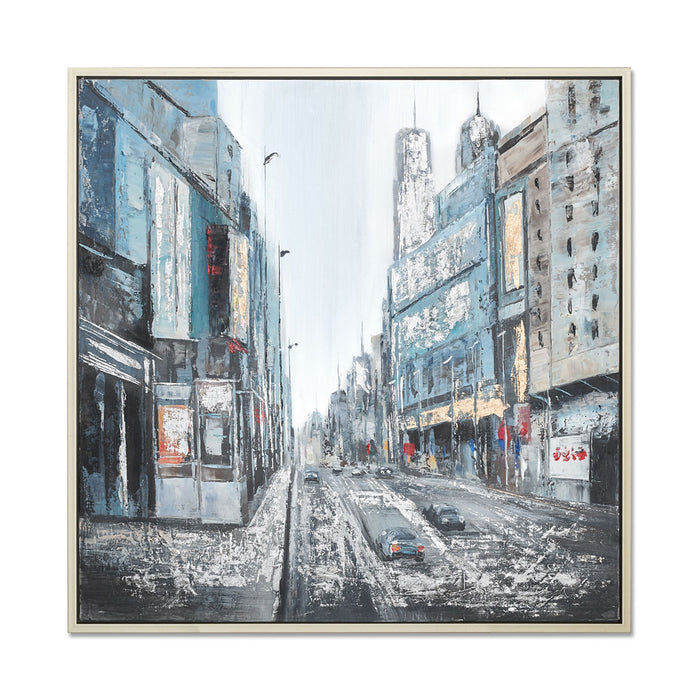 Modern City Hand-Painted Canvas Artwork Oil Painting 50 x 50 - Framed - Art - - Greathouse