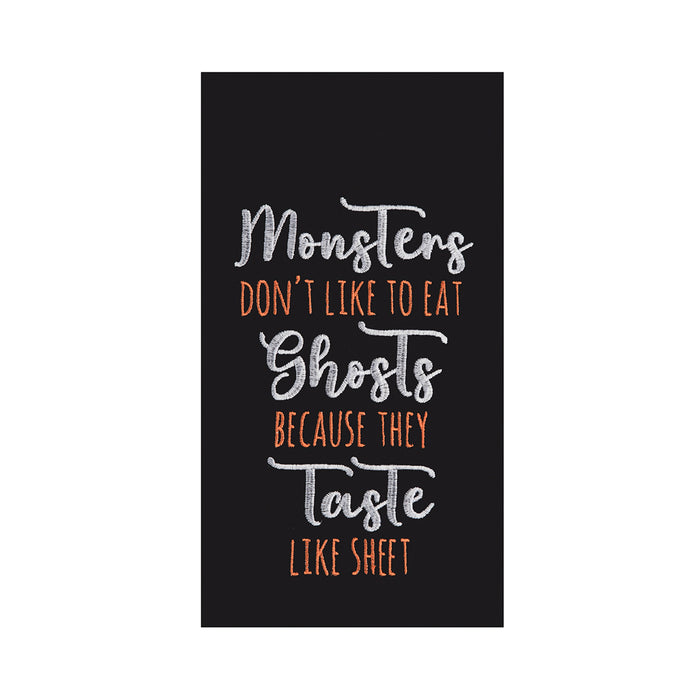 A Monsters Embroidered Canvas Kitchen Towel.