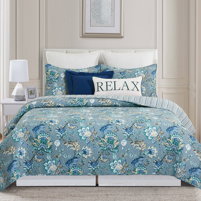 A Morrison Quilt Set displayed on a made bed.