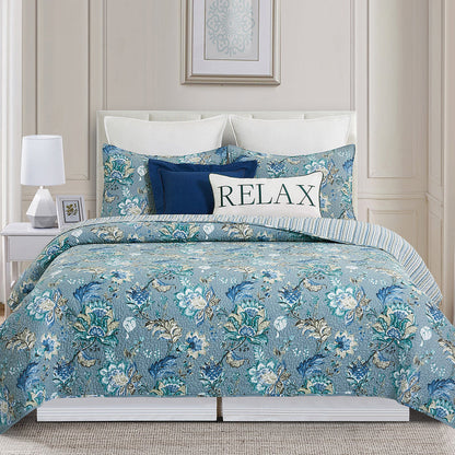 A Morrison Quilt Set displayed on a made bed.