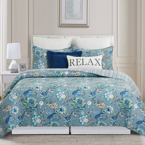 A Morrison Quilt Set displayed on a made bed.