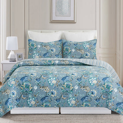 A Morrison Quilt Set displayed on a made bed.