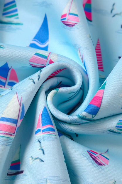 Lily Nautical Sailboat Blue Off Shoulder Dress