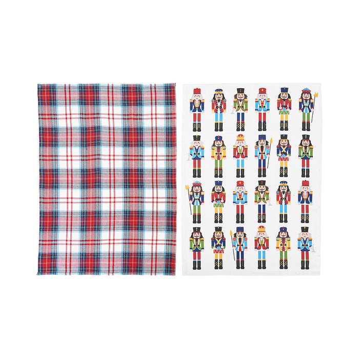 A Nutcracker Plaid Printed Kitchen Towel, Set of 2.