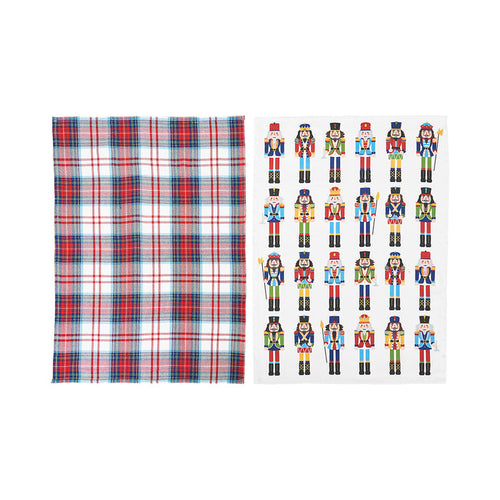 A Nutcracker Plaid Printed Kitchen Towel, Set of 2.