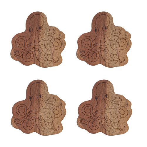 A Octopus Acacia Wood Coasters, Set of 4.