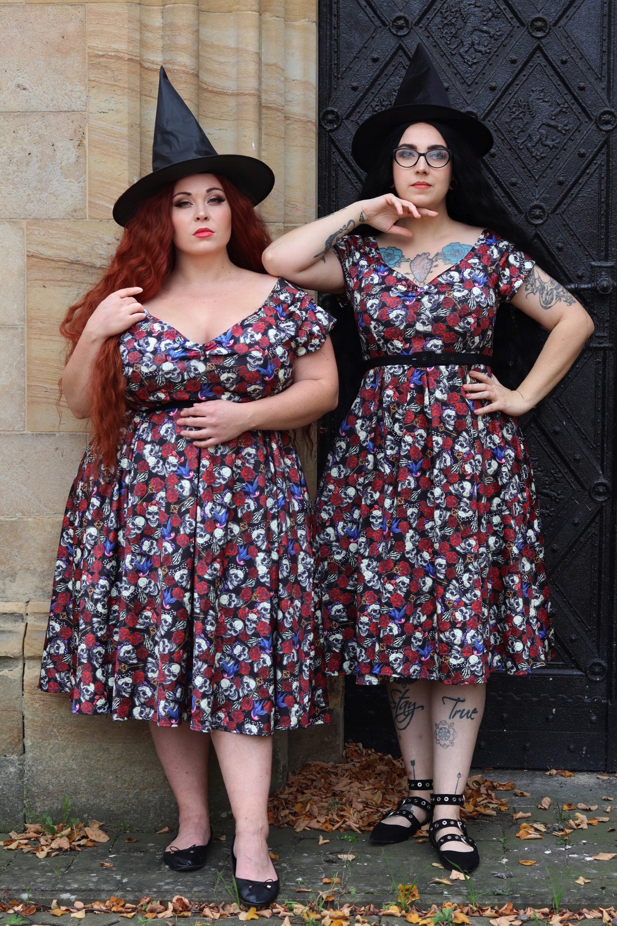 Lily Off Shoulder 50s Rockabilly Skull Dress