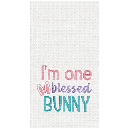 A One Blessed Bunny Waffle Weave Kitchen Towel.