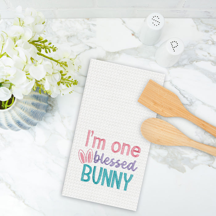 A One Blessed Bunny Waffle Weave Kitchen Towel.
