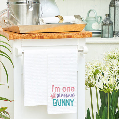 A One Blessed Bunny Waffle Weave Kitchen Towel.