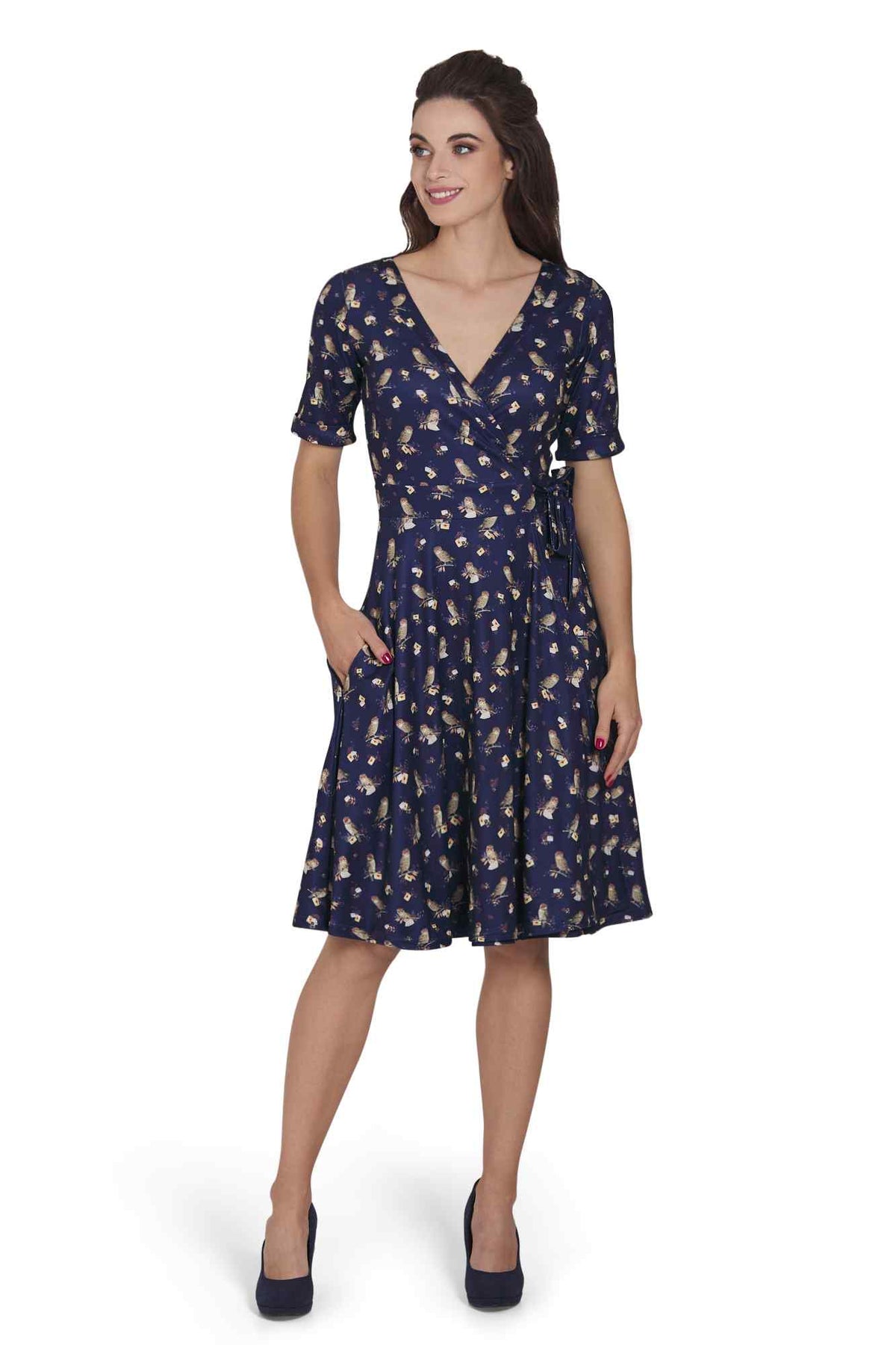 Matilda Oxford Blue Owl Wrap Dress