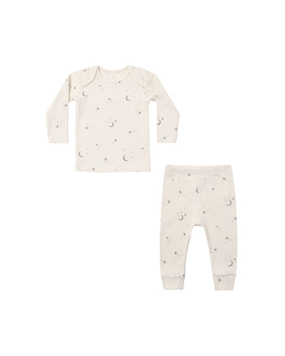 pajamas ribbed print tee and leggings - celestial/natural