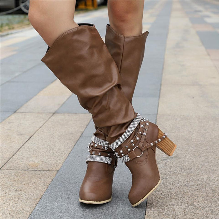 Pam™ | Women's Knee-High Boots - Slouchy Design - Block Heel