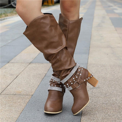 Pam™ | Women's Knee-High Boots - Slouchy Design - Block Heel