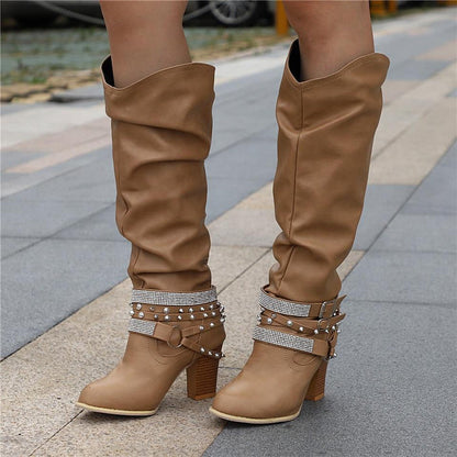 Pam™ | Women's Knee-High Boots - Slouchy Design - Block Heel
