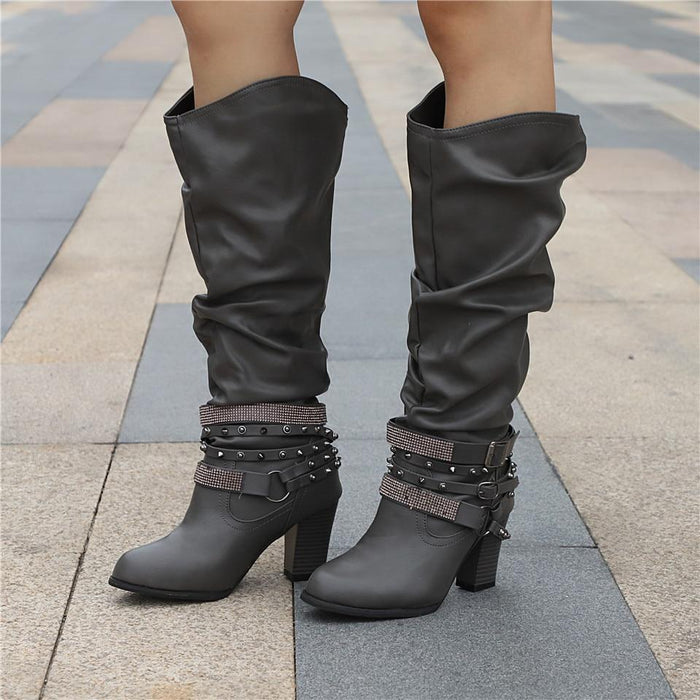 Pam™ | Women's Knee-High Boots - Slouchy Design - Block Heel
