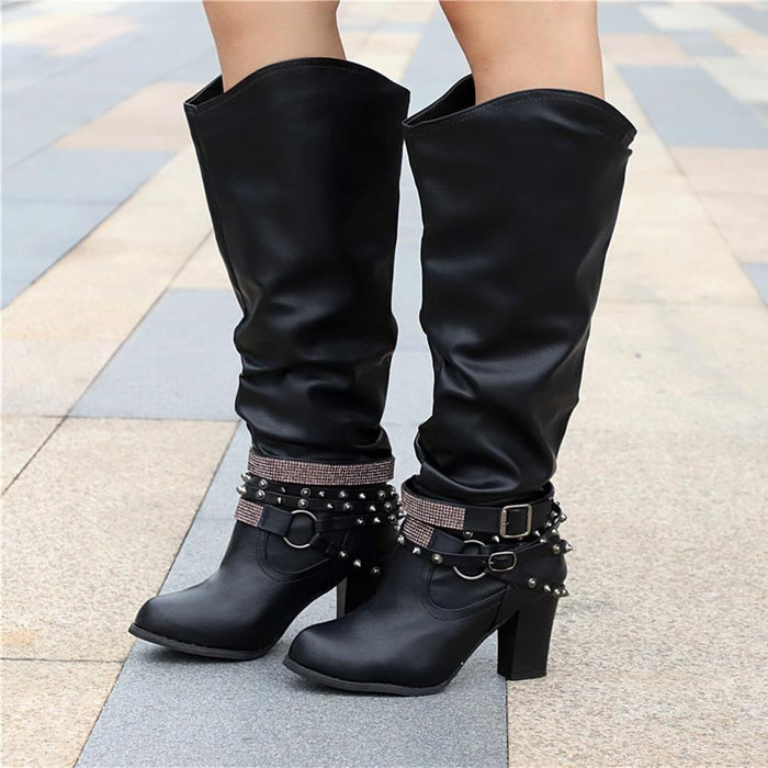 Pam™ | Women's Knee-High Boots - Slouchy Design - Block Heel