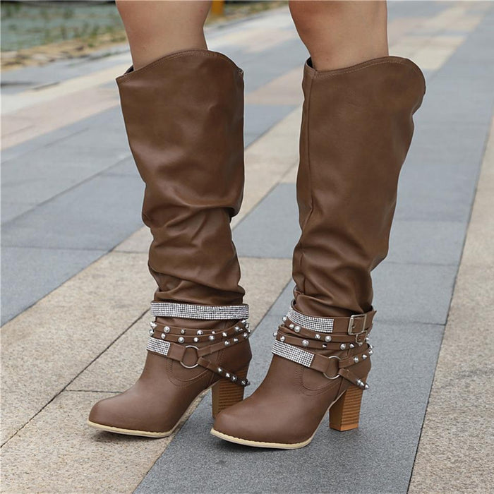 Pam™ | Women's Knee-High Boots - Slouchy Design - Block Heel