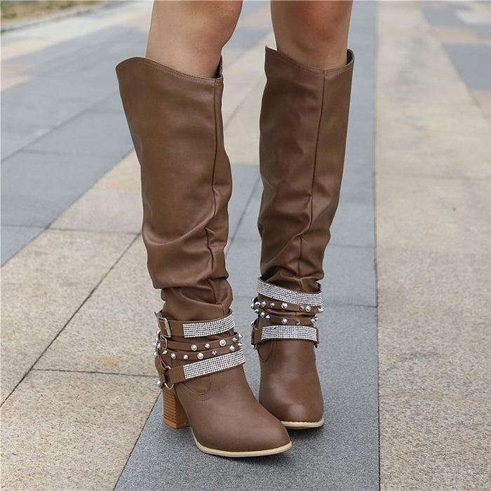 Pam™ | Women's Knee-High Boots - Slouchy Design - Block Heel