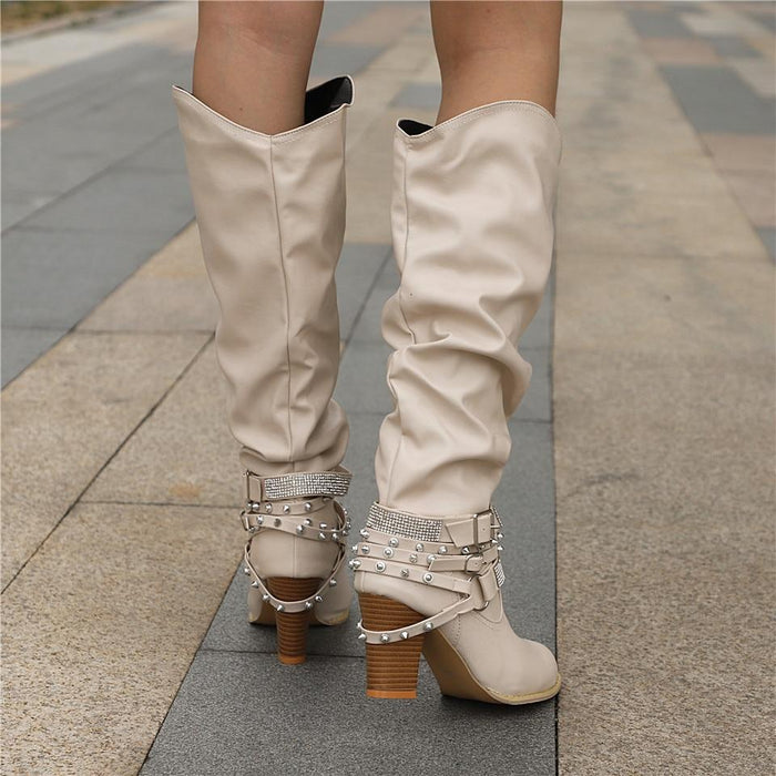 Pam™ | Women's Knee-High Boots - Slouchy Design - Block Heel