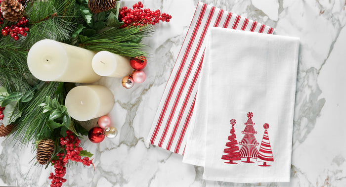 A Peppermint Forest Flour Sack Kitchen Towel.