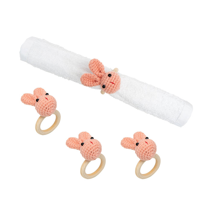 A Pink Knitted Bunny Napkin Ring, Set of 4.