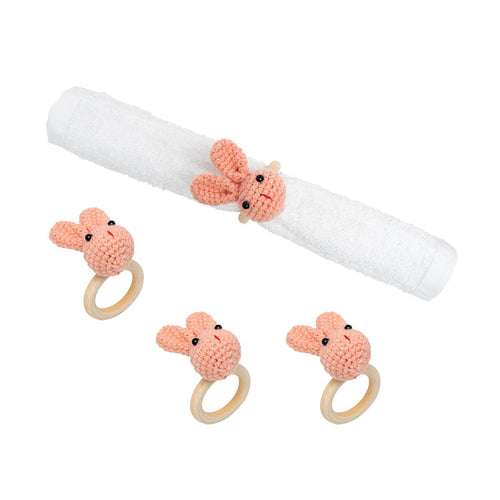 A Pink Knitted Bunny Napkin Ring, Set of 4.