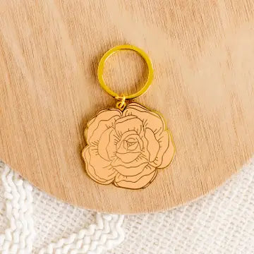 Pink Peony Metal Keychain